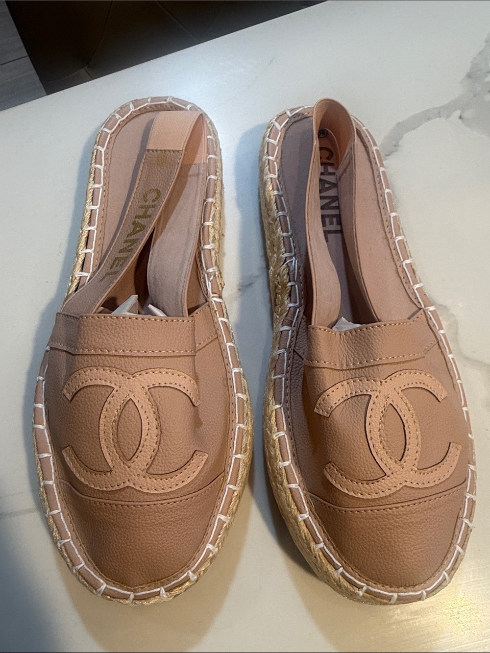 Pink Nude Pink faux Leather Espadrille Slingback Flats